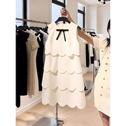 小香风无袖白色连衣裙子女夏季高端精致背心裙设计感蝴蝶结蛋糕裙