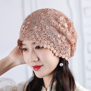 洋气镂空头巾帽女士春夏精致蕾丝，帽子透气轻薄遮白发堆堆帽包头帽