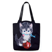 日本杂志款可爱卡通猫咪造型樱桃图案大容量购物袋 托特包 单肩包