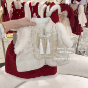 童装国风女童冬装时髦洋气拜年服宝宝红色过年两件套儿童新年套装