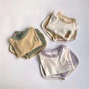 韩版夏季儿童拼色短袖短裤套装套头上衣短裤男女童幼儿园运动装