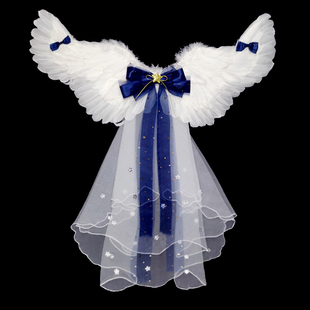 高端女童天使羽毛翅膀白色儿童，公主蝴蝶结小仙女，装扮道具背饰演出