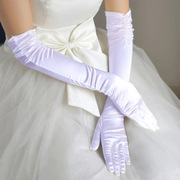 新娘婚纱礼服手套长款法式白色，缎面珍珠秋冬婚礼保暖防晒手臂套袖