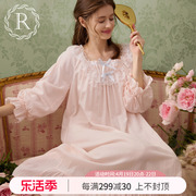 rosetree纯棉睡裙女春秋季长袖，法式复古宫廷公主风睡衣2024年