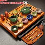 冰裂紫砂陶瓷功夫茶具套装家用茶壶茶杯整套竹子实木茶盘茶台
