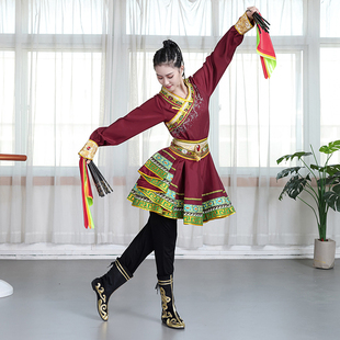 艺考剧目蒙古筷子舞蹈，女连衣裙练功服装，蒙古舞台演出民族服装