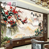 新中式3d壁画客厅沙发，电视背景墙壁纸仿大理石纹梅花墙纸大气墙布