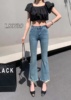 2024法式复古蕾丝微喇牛仔裤女高腰弹力设计感韩版显瘦喇叭裤