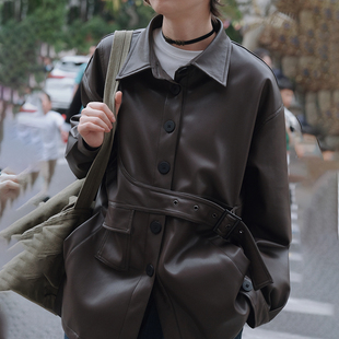 STILLYOU原创韩系街头酷帅假两件皮衣外套女宽松中长款小个子夹克