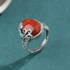 国风馆纯银戒指宝石女复古银，和田玉戒面食指，浪花设计南红玛瑙饰品