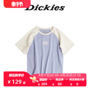 Dickies童装男童女童T恤24新印花撞色拼接插肩袖圆领短袖儿童T恤