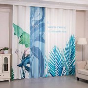 定制简约现代北欧抽象绿色叶子植物棉麻遮光成品窗帘布纱客厅隔断