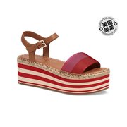 kate spade new york野餐女式皮革踝带厚底凉鞋 - 红色/粉色多色