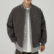 夹克简约春秋原宿棒球领外穿男青春流行纯色拉链长袖标准潮潮流
