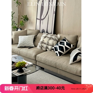 elinlonyain现代简约大象灰，沙发黑白色系组合靠垫，抱枕样板房方枕