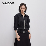 商场同款x--moom2023春季针织醋酸撞色中袖运动风外套女
