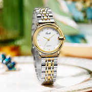 瑞士时尚潮流小表盘女士手表，间金色钢带休闲布纹面(布纹面)时装表