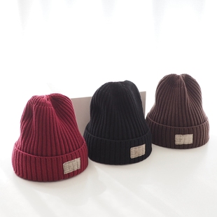坑条设计~甄选羊毛纱线，针织帽翻折秋冬质感酒红色毛线尖尖冷帽子