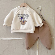 春秋韩国童装男宝宝卡通字母卫衣，+长裤2件套婴儿休闲运动套装