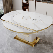 内嵌转盘餐桌椅组合小户型，轻奢现代简约多功能电磁炉饭桌可变圆形