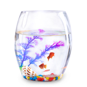 鱼缸透明玻璃办公桌创意，水培圆形客厅金鱼，小型乌龟迷你桌面小鱼缸