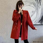 欧洲站大码风衣外套女2024年春秋胖MM工装港风中长款夹克减龄