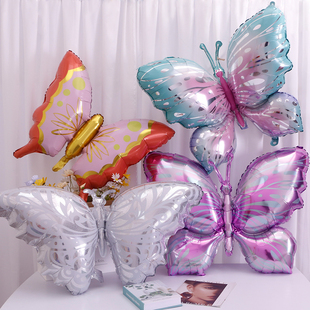 粉蓝色蝴蝶彩色翅膀铝膜气球儿童女宝宝生日装饰派对拍照道具装饰