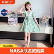 nasa联名女童碎花短袖，连衣裙夏季儿童公主裙子，洋气长裙仙女风