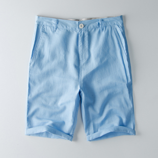 亚麻短裤男士休闲麻料中裤，夏季透气白色，小清新薄款棉麻5分男裤子