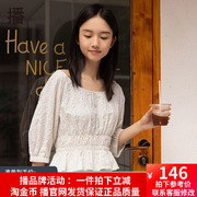 播夏休闲圆点印花收腰修身低圆领印花衬衫女BDP2HD0233