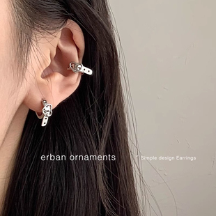 925纯银耳钉女小众设计感耳环2023皮带个性爱心耳扣夏季