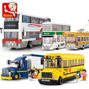 兼容LE高积木儿童益智拼装汽车玩具男城市系列公交车校车模型拼图