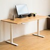实木橡木电动升降桌电脑书桌子原木工作台自动双人办公桌椭圆桌腿