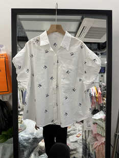 1971衬衫夏季短袖polo领衬衫宽松棉质蝴蝶结，上衣简约百搭衬衣7030