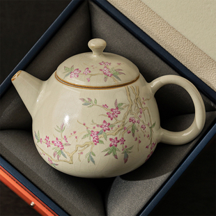 米黄汝窑茶壶陶瓷家用小号龙旦壶单壶功夫茶具茶道红茶白茶泡茶器