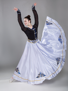 蒙古族舞蹈练习裙成人半身长裙新疆维族练功大摆裙舞蹈服女