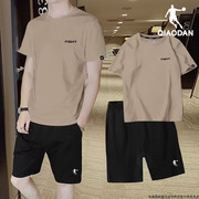 乔丹运动套装男2024夏季短袖t恤短裤跑步健身两件套