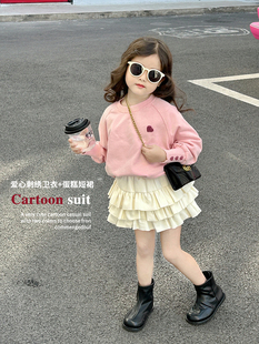 女童套装2024春装韩版洋气，粉色卫衣短裙，套装儿童百褶短裙宝宝