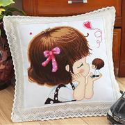 棉线十字绣印花抱枕套，一对情侣沙发抱枕，儿童卡通动漫生日礼物