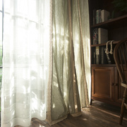 美式乡村成品棉麻，拼接田园绿色窗帘客厅阳台卧室，复古半遮光帘云栖
