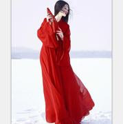 魏晋风汉服女装古风中国风复古汉服女款cosplay服装古装红色