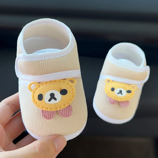 秋季宝宝护脚学步鞋夹棉小熊不掉软底步前鞋0-1岁新生婴儿布鞋子2