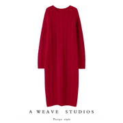 SQN梦境微醺~重磅羊绒高领套衫温暖奢贵100%纯羊绒绞花针织连衣裙