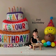 生日蛋糕气球女孩宝宝周岁，派对布置儿童数字，拍照道具场景装饰用品