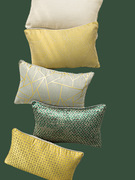 现代轻奢新中式沙发靠枕长方形腰枕靠垫套30*50cm金绿色缎面提花