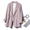 精致通勤 淡彩色系oversize 粉色精纺羊毛戗驳领中长款西装外套女