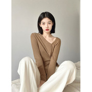 韩系chic复古不规则v领针织，开衫女秋季内搭修身显瘦长袖上衣
