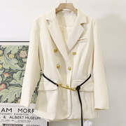 米白色西装外套，女韩版2023春秋高级上衣休闲设计感西服气质中长款