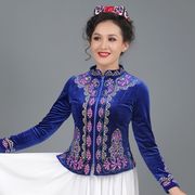 新疆舞蹈演出服女维吾尔族成人广场舞春秋季金丝绒绣花衣长袖外套