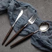 304不锈钢葡萄牙牛排叉勺 鸡翅木高颜值木柄餐具3件套西餐套装